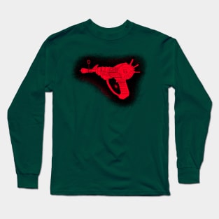 Zombies Red and Black Sketchy Ray Gun on Leaf Green Long Sleeve T-Shirt